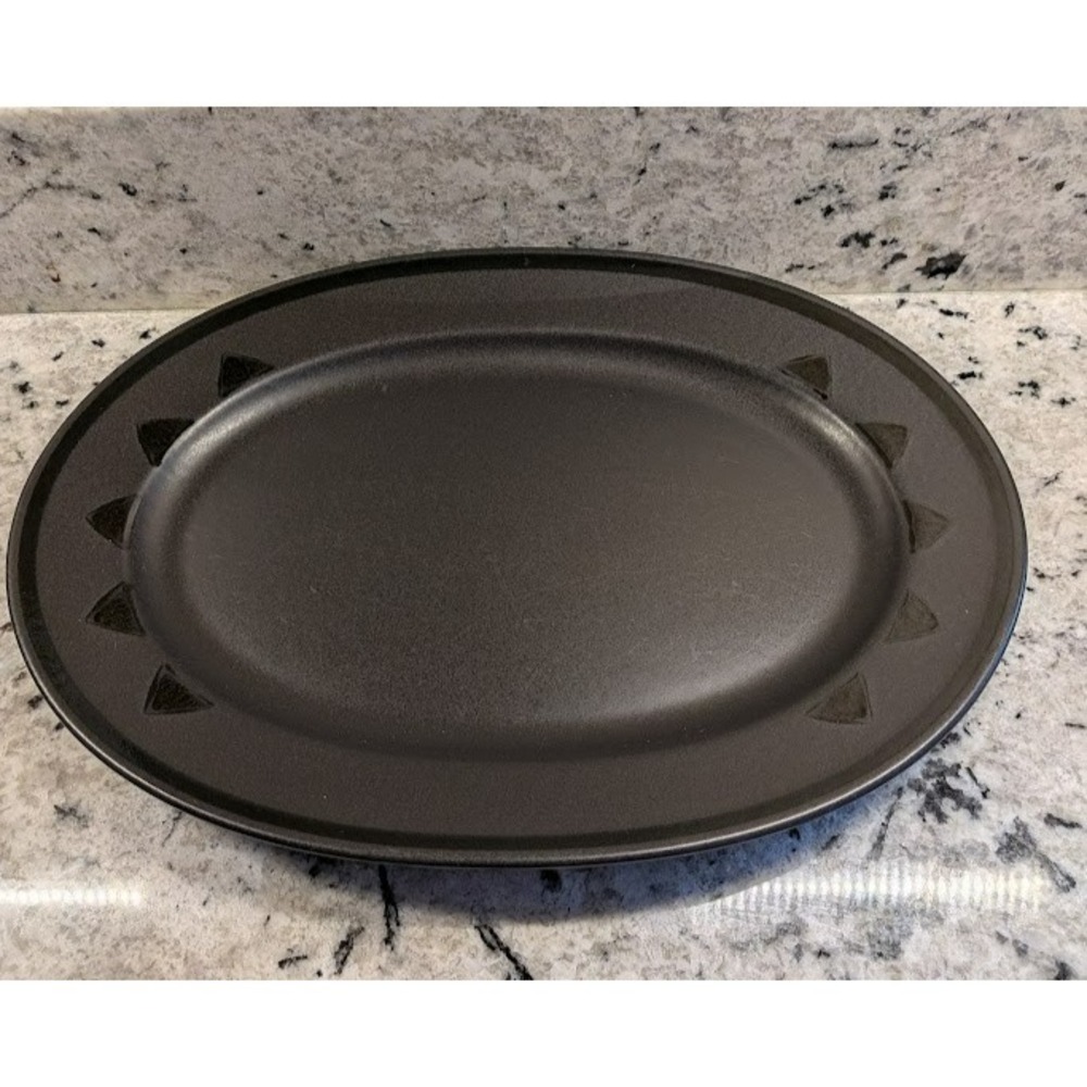 1998 Pfaltzgraff Midnight Sun 14.5" Stoneware Oval‎ Serving Platter Black Tray